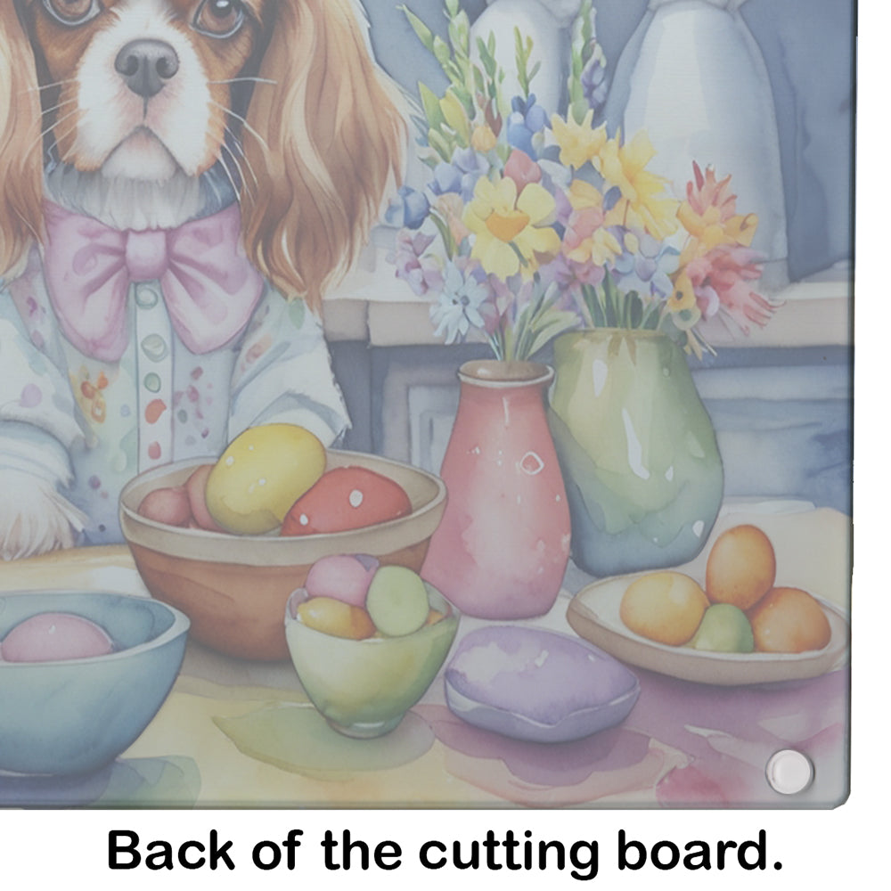 Decorating Easter Cavalier Spaniel Glass Cutting Board