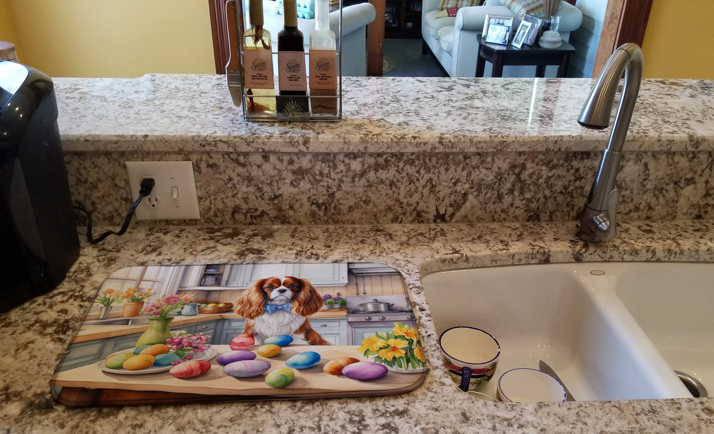 Decorating Easter Cavalier Spaniel Dish Drying Mat