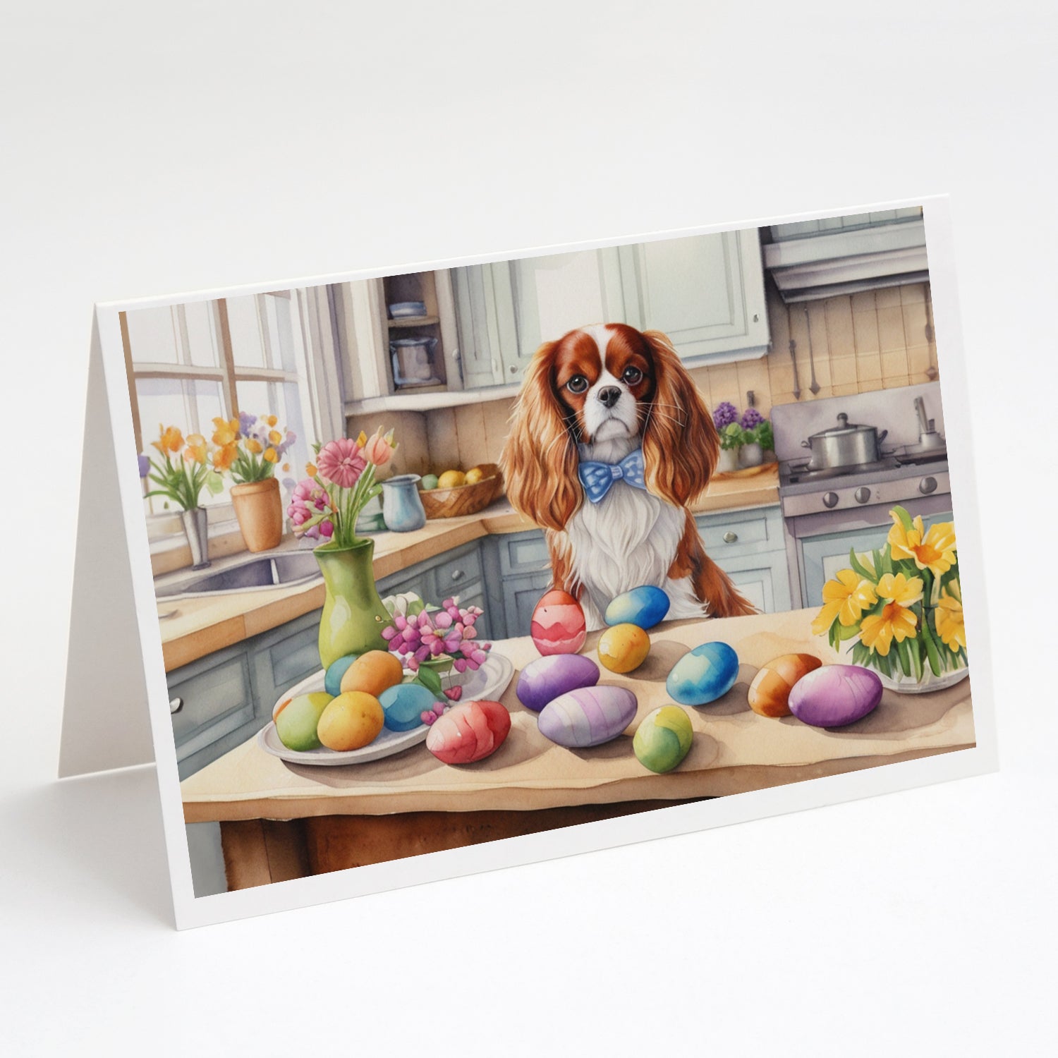 Buy this Decorating Easter Cavalier Spaniel Greeting Cards Pack of 8