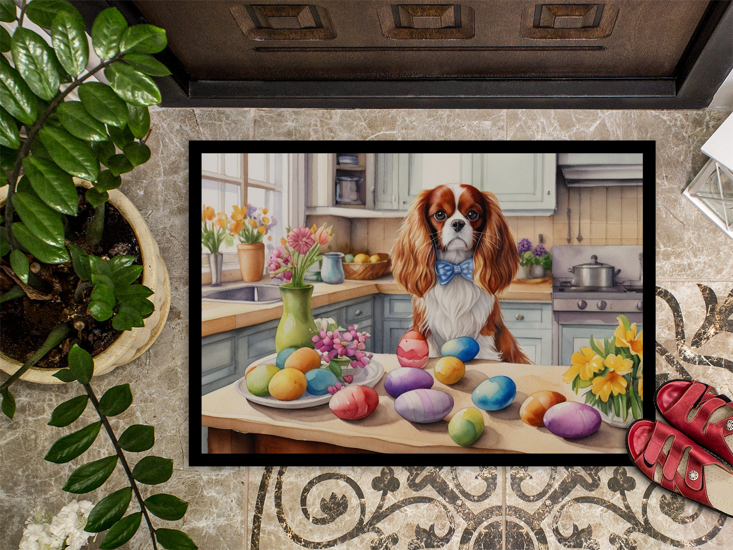 Decorating Easter Cavalier Spaniel Doormat