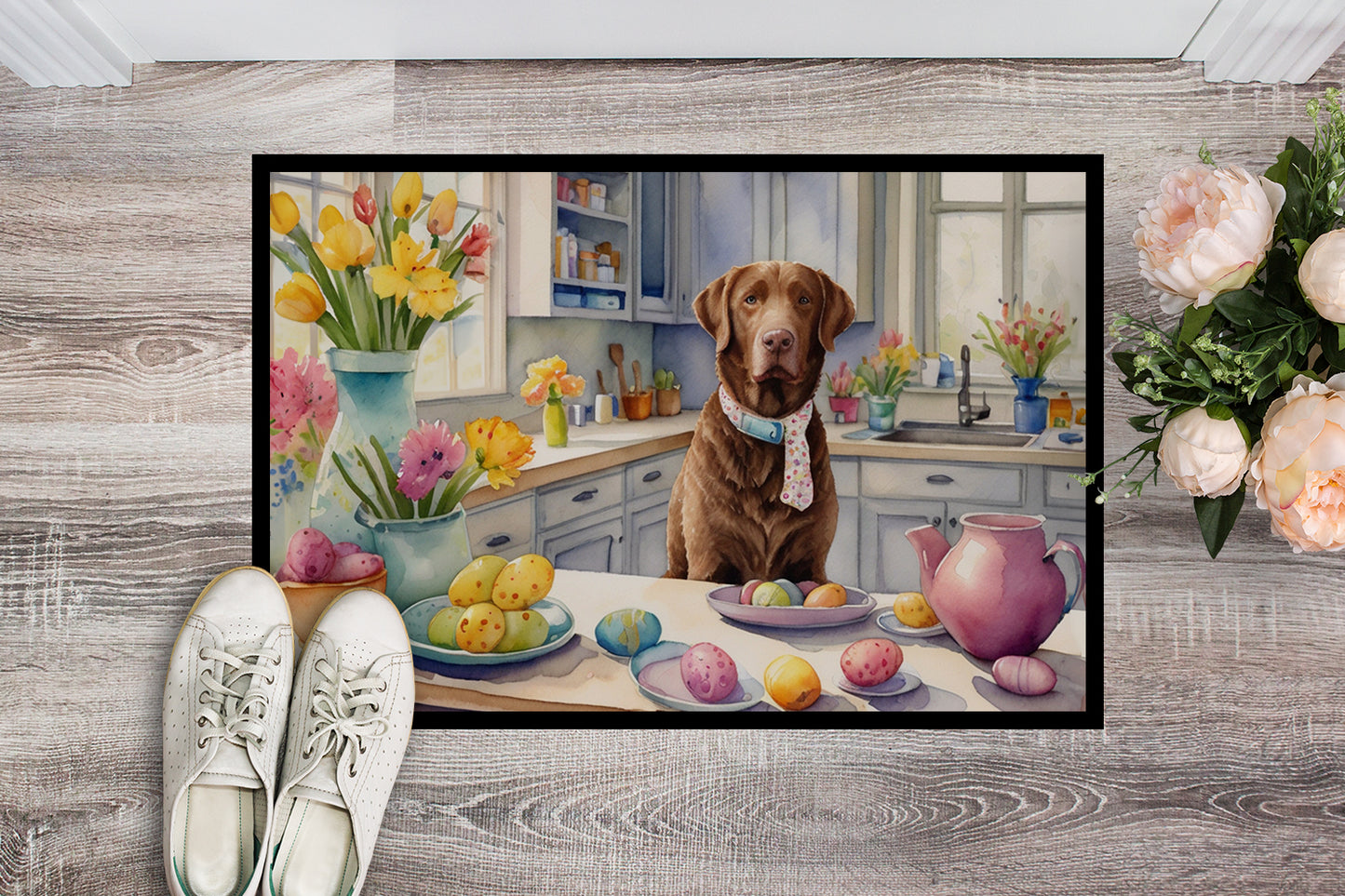 Decorating Easter Chesapeake Bay Retriever Doormat