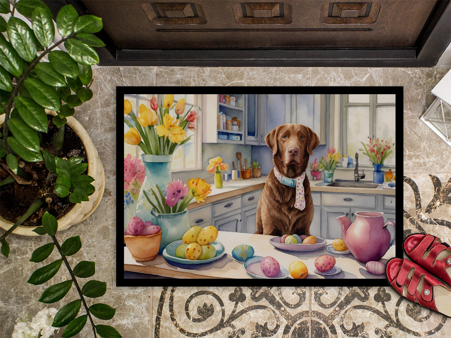 Decorating Easter Chesapeake Bay Retriever Doormat