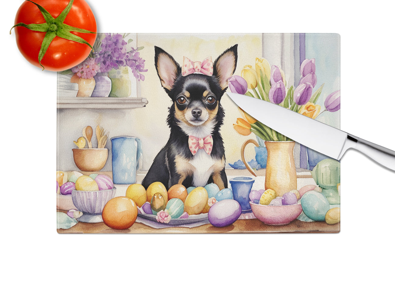 Decorating Easter Chihuahua Glass Cutting Board