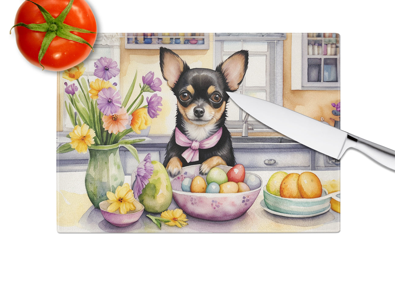 Decorating Easter Chihuahua Glass Cutting Board