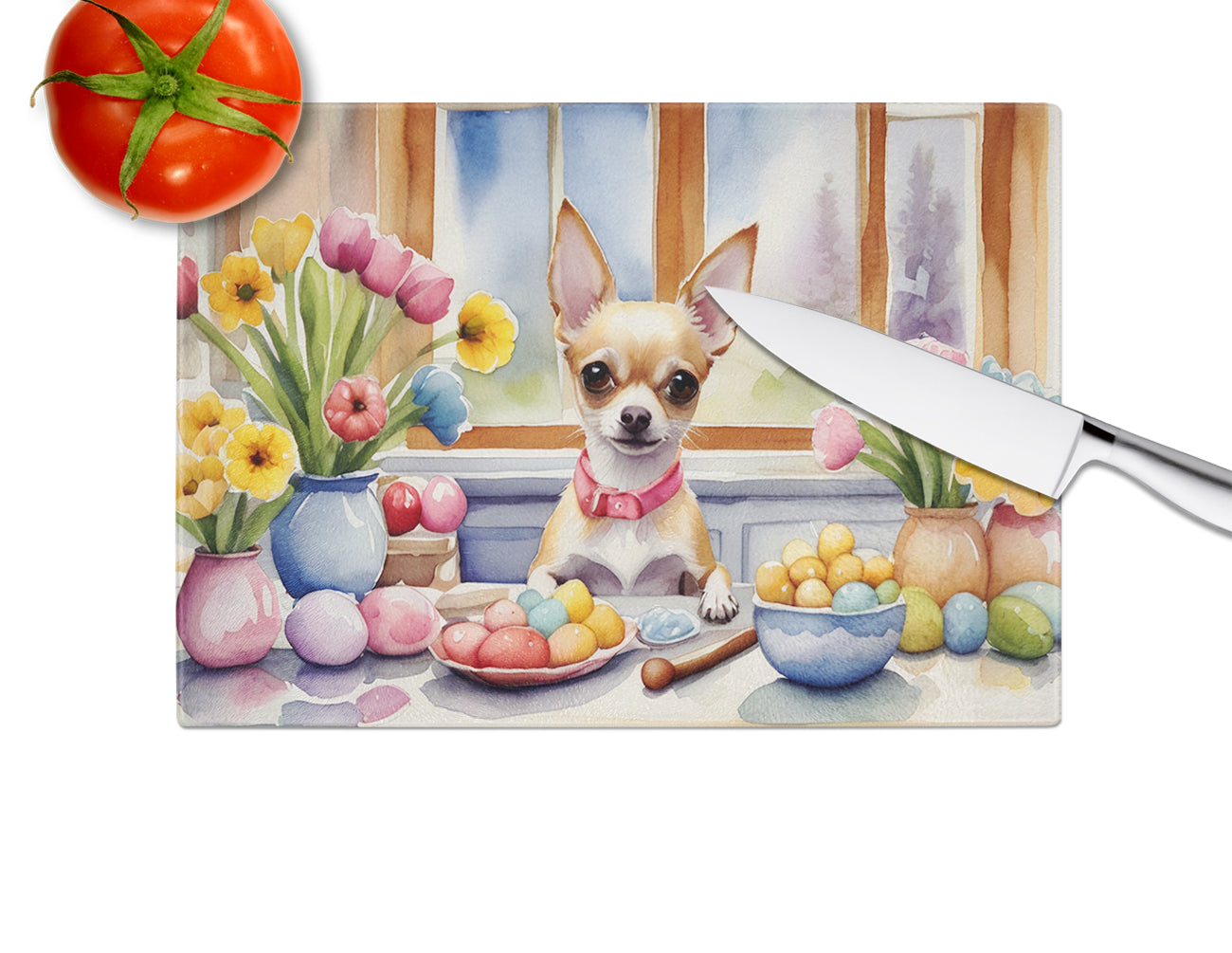 Decorating Easter Chihuahua Glass Cutting Board