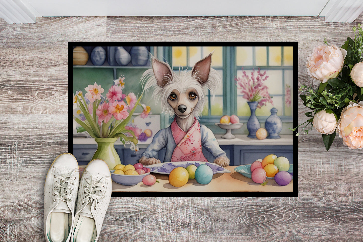 Decorating Easter Chinese Crested Doormat