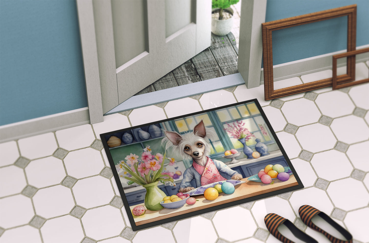 Decorating Easter Chinese Crested Doormat