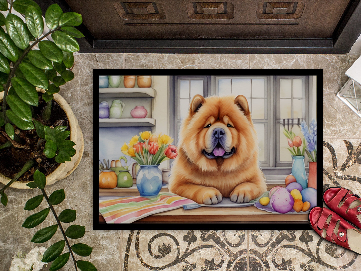 Decorating Easter Chow Chow Doormat