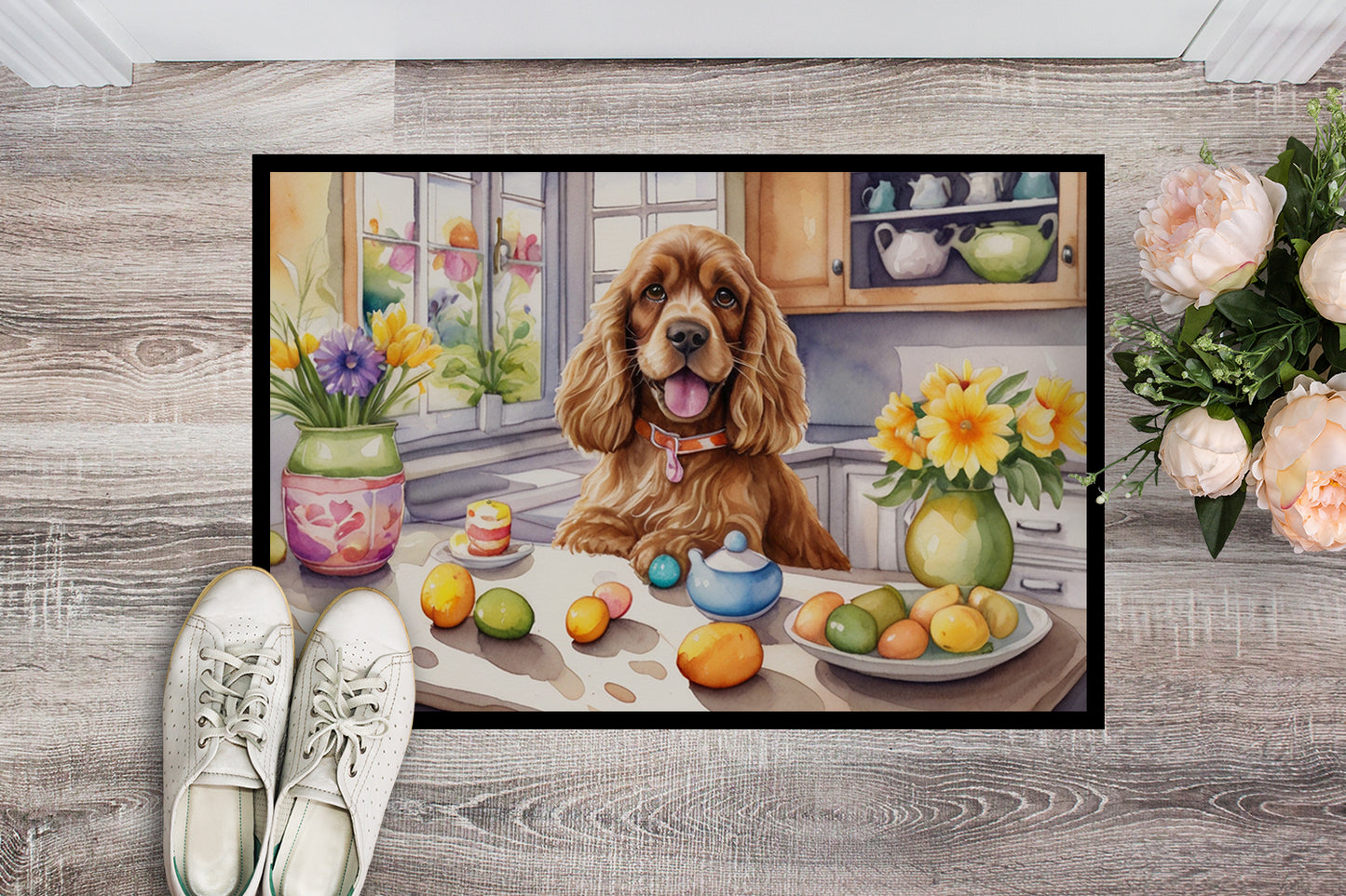 Decorating Easter Cocker Spaniel Doormat