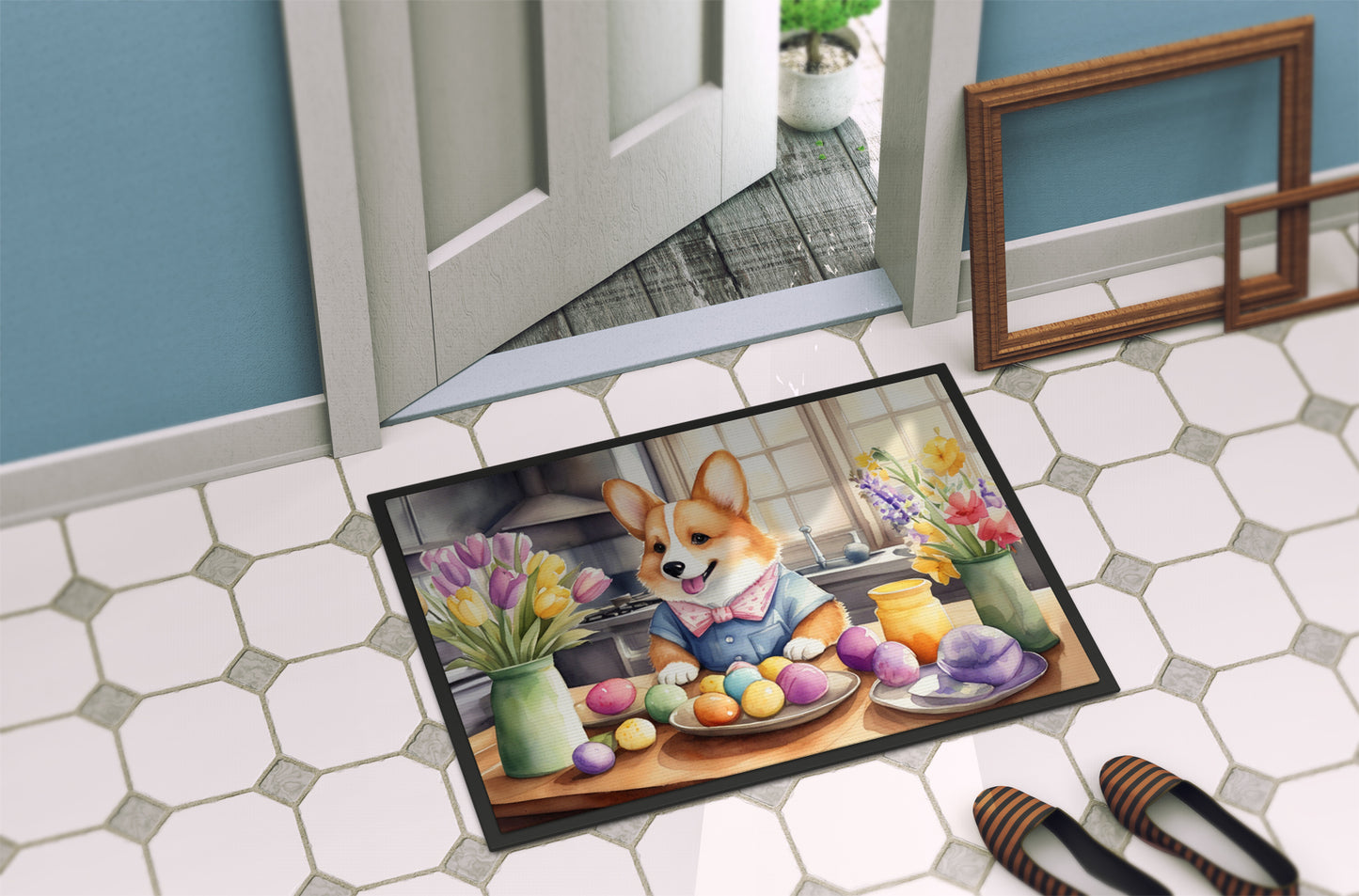 Decorating Easter Corgi Doormat