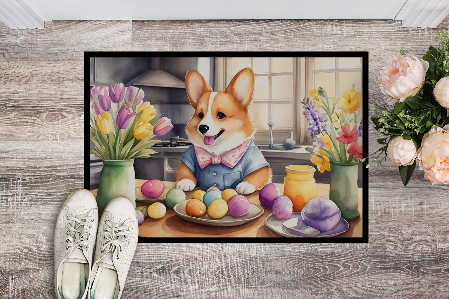 Decorating Easter Corgi Doormat