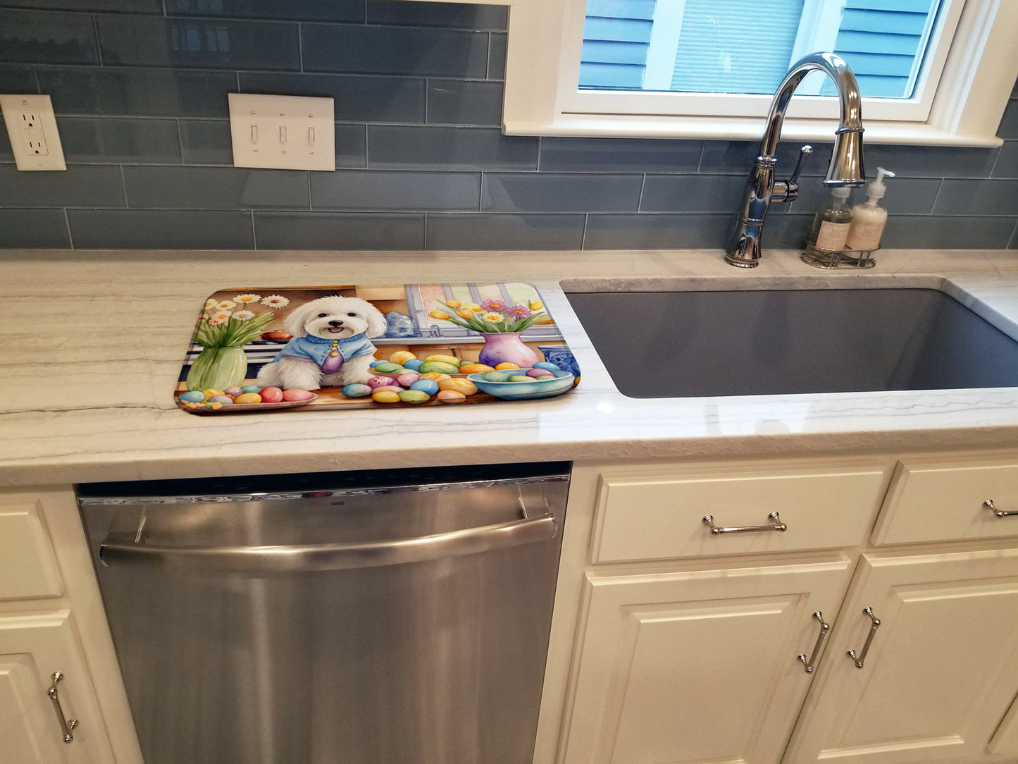 Decorating Easter Coton de Tulear Dish Drying Mat
