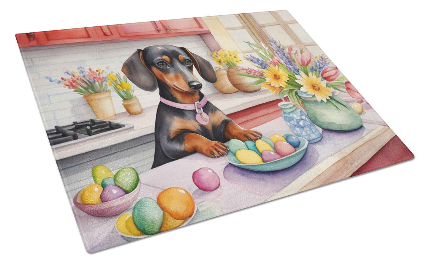 Buy this Decorating Easter Dachshund Glass Cutting Board