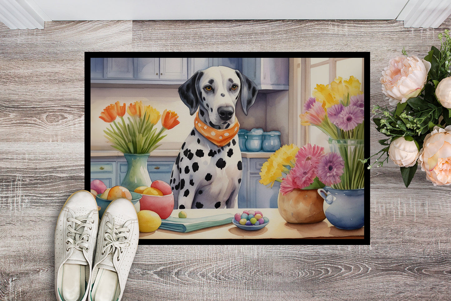 Decorating Easter Dalmatian Doormat