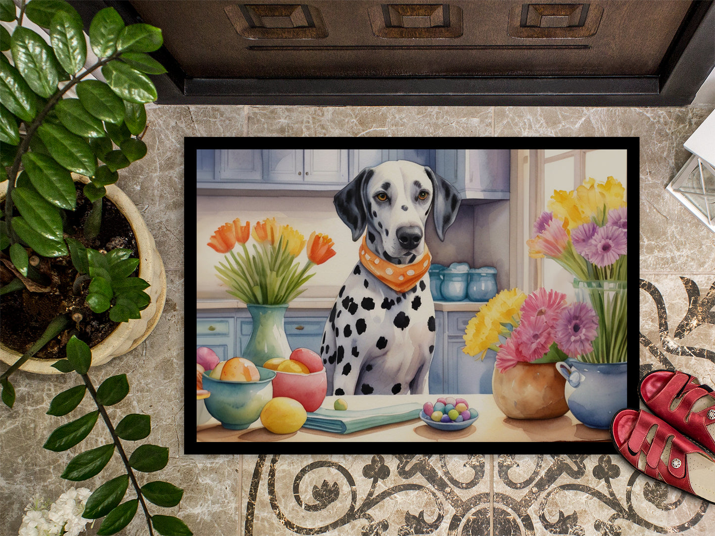 Decorating Easter Dalmatian Doormat