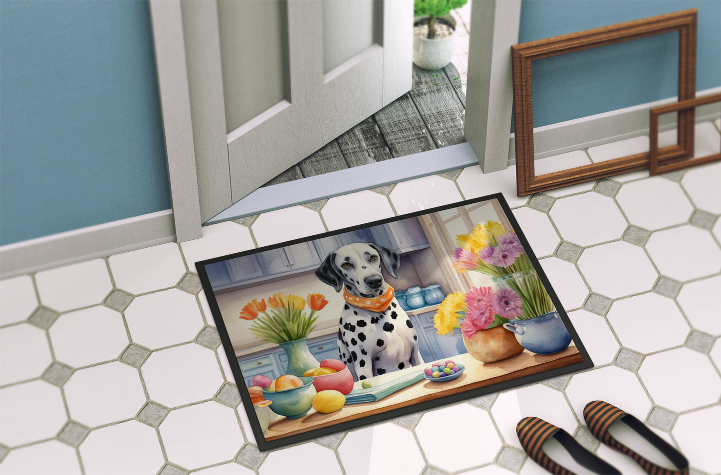 Decorating Easter Dalmatian Doormat