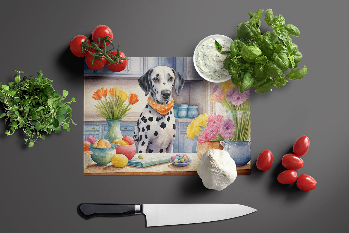 Decorating Easter Dalmatian Glass Cutting Board