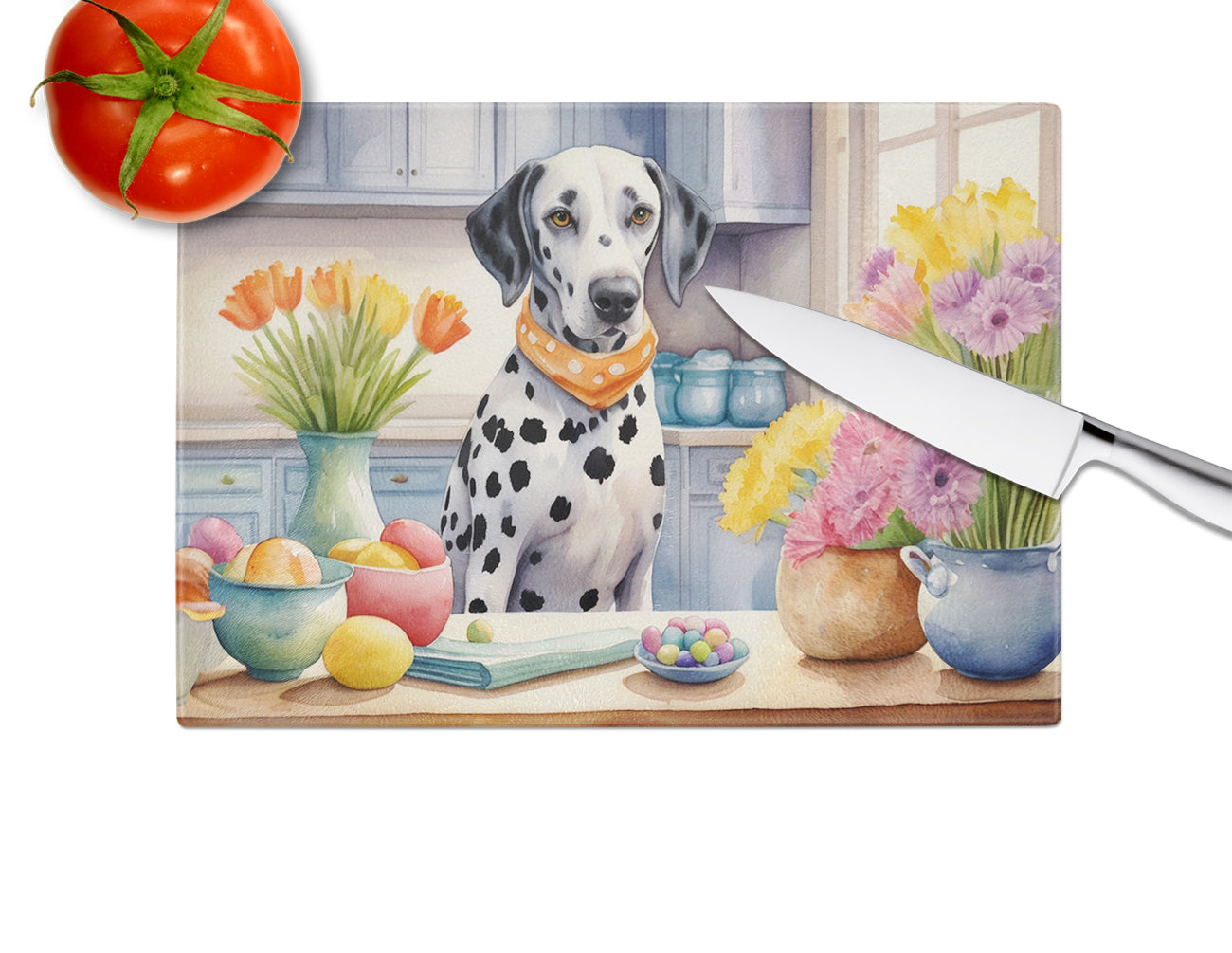 Decorating Easter Dalmatian Glass Cutting Board