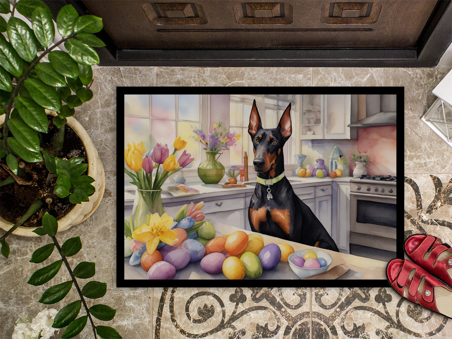 Decorating Easter Doberman Pinscher Doormat