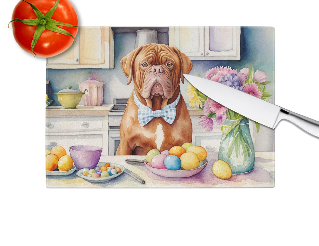 Decorating Easter Dogue de Bordeaux Glass Cutting Board