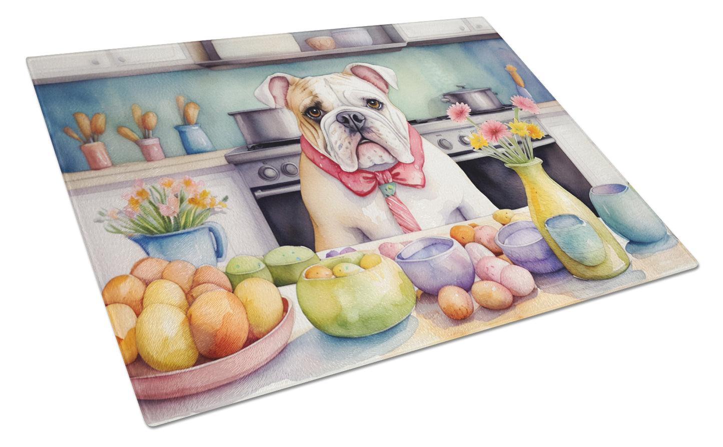 Buy this Decorating Easter English Bulldog Glass Cutting Board