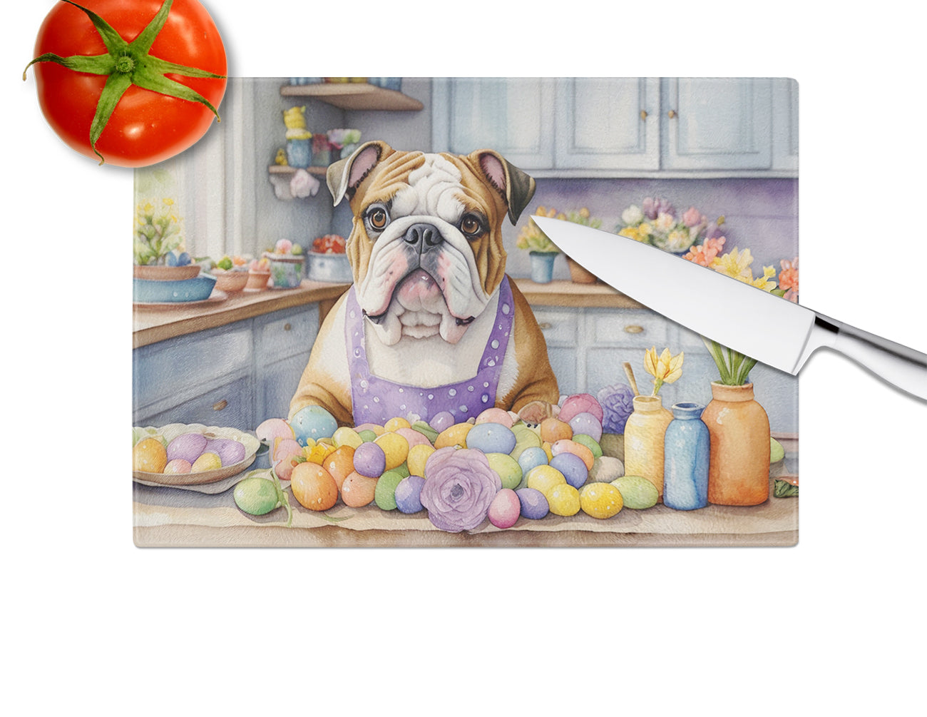 Decorating Easter English Bulldog Glass Cutting Board