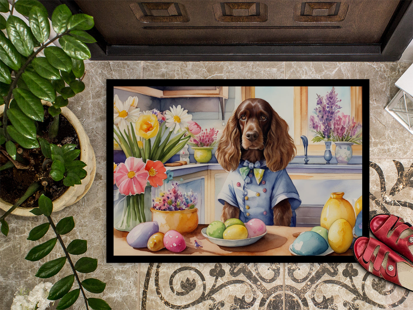 Decorating Easter English Cocker Spaniel Doormat