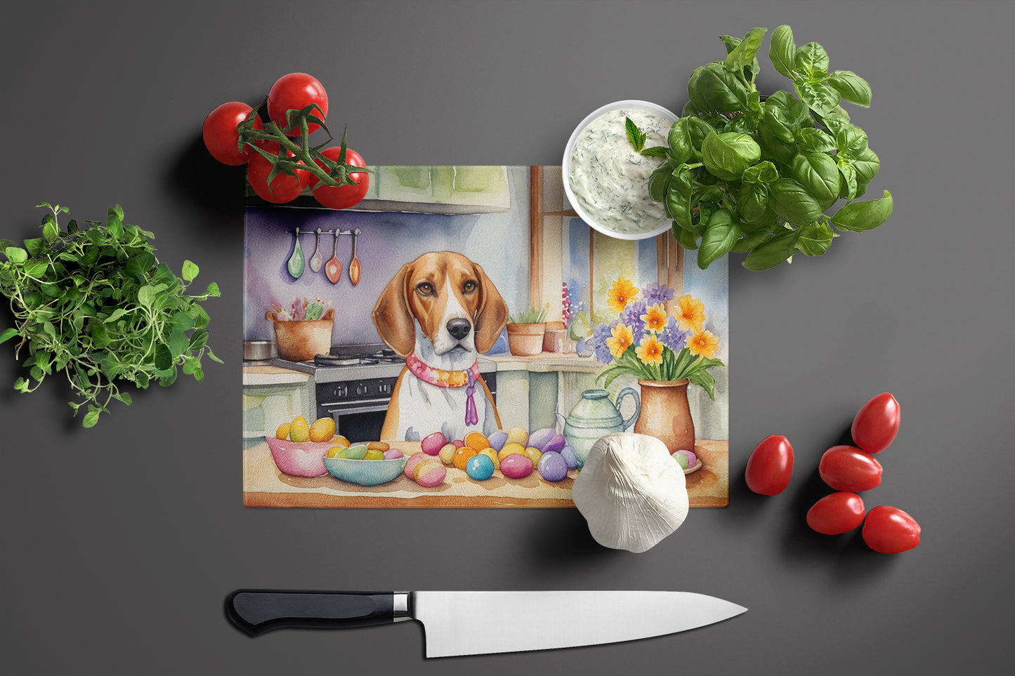 Decorating Easter English Foxhound Glass Cutting Board