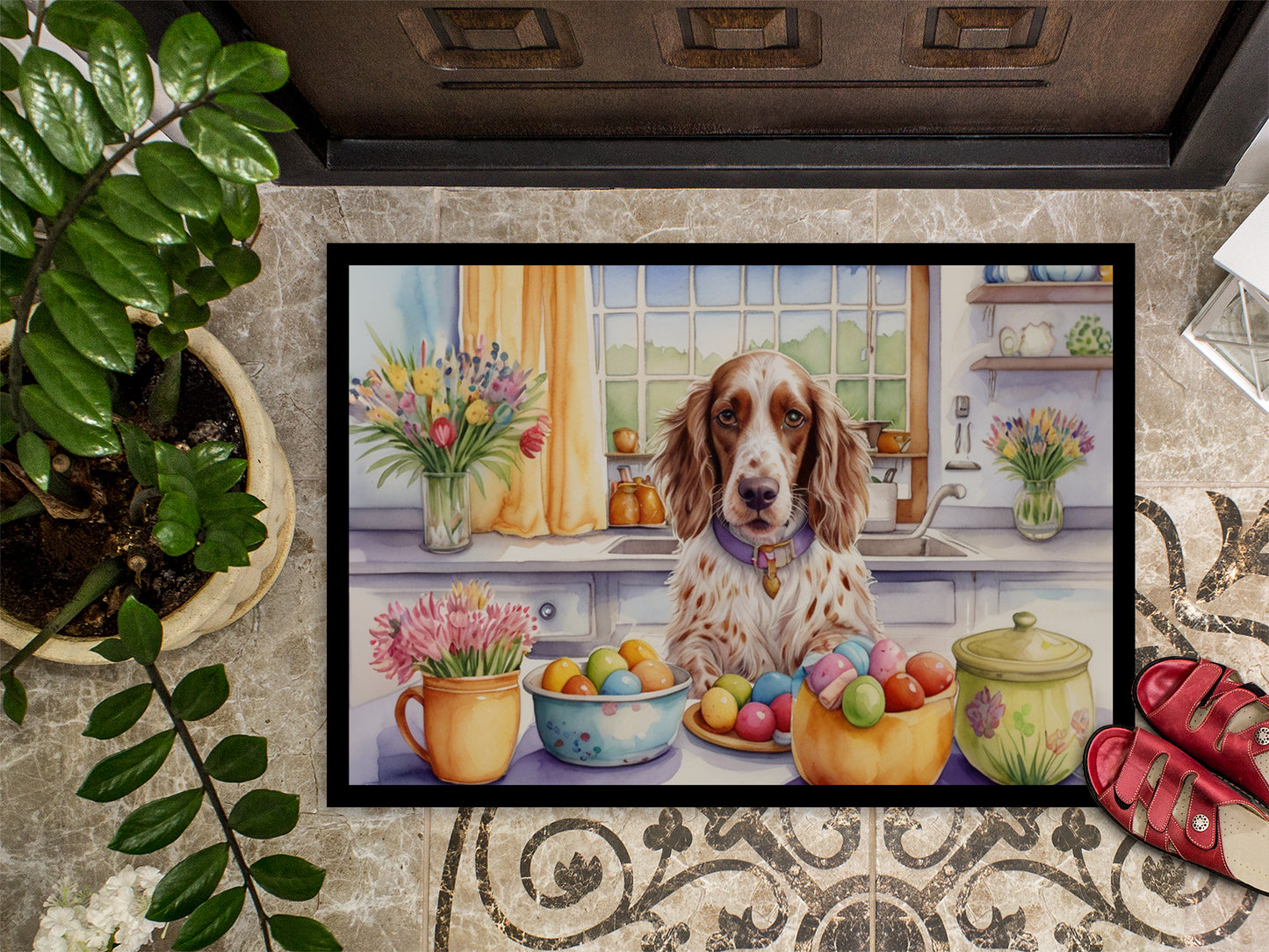 Decorating Easter English Setter Doormat