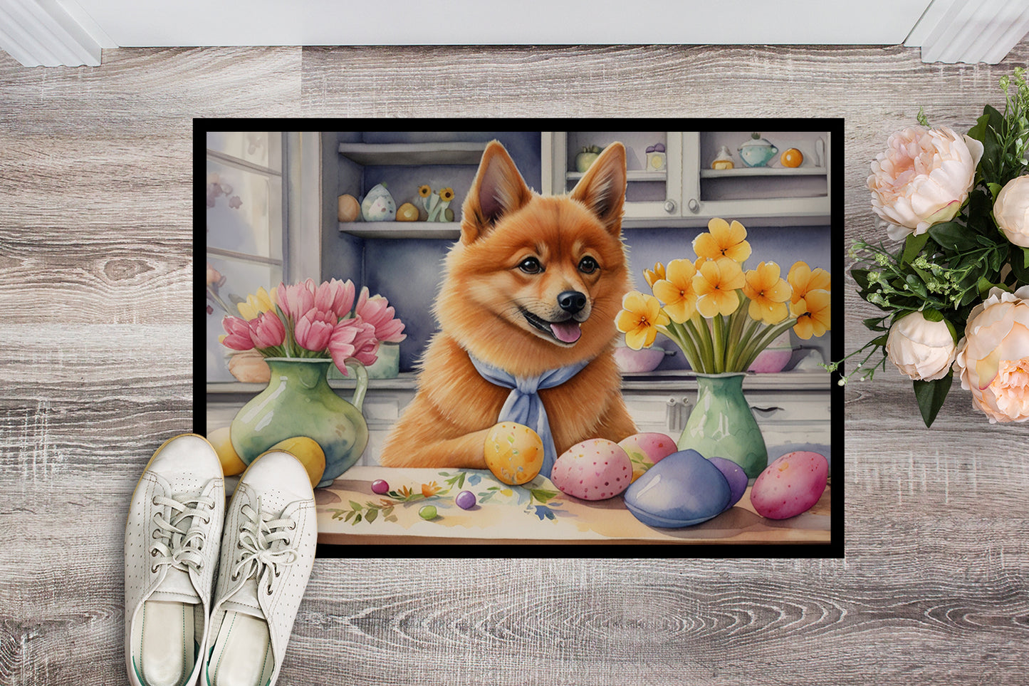 Decorating Easter Finnish Spitz Doormat