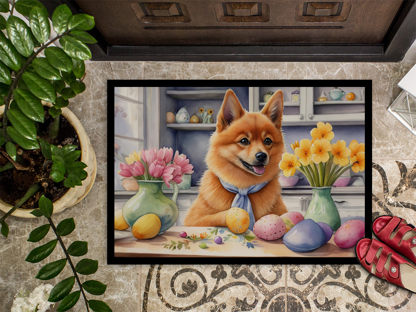 Decorating Easter Finnish Spitz Doormat