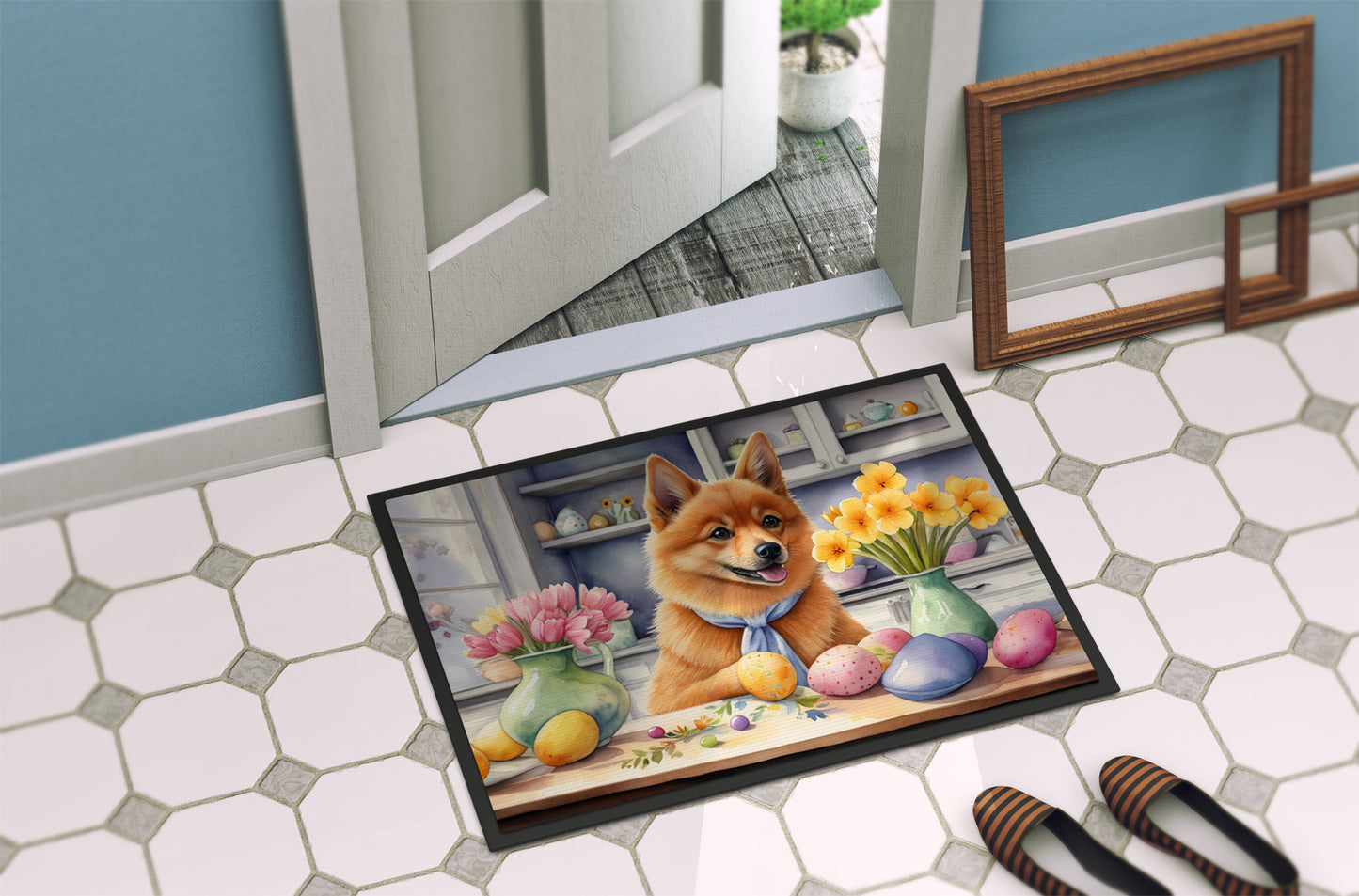 Decorating Easter Finnish Spitz Doormat