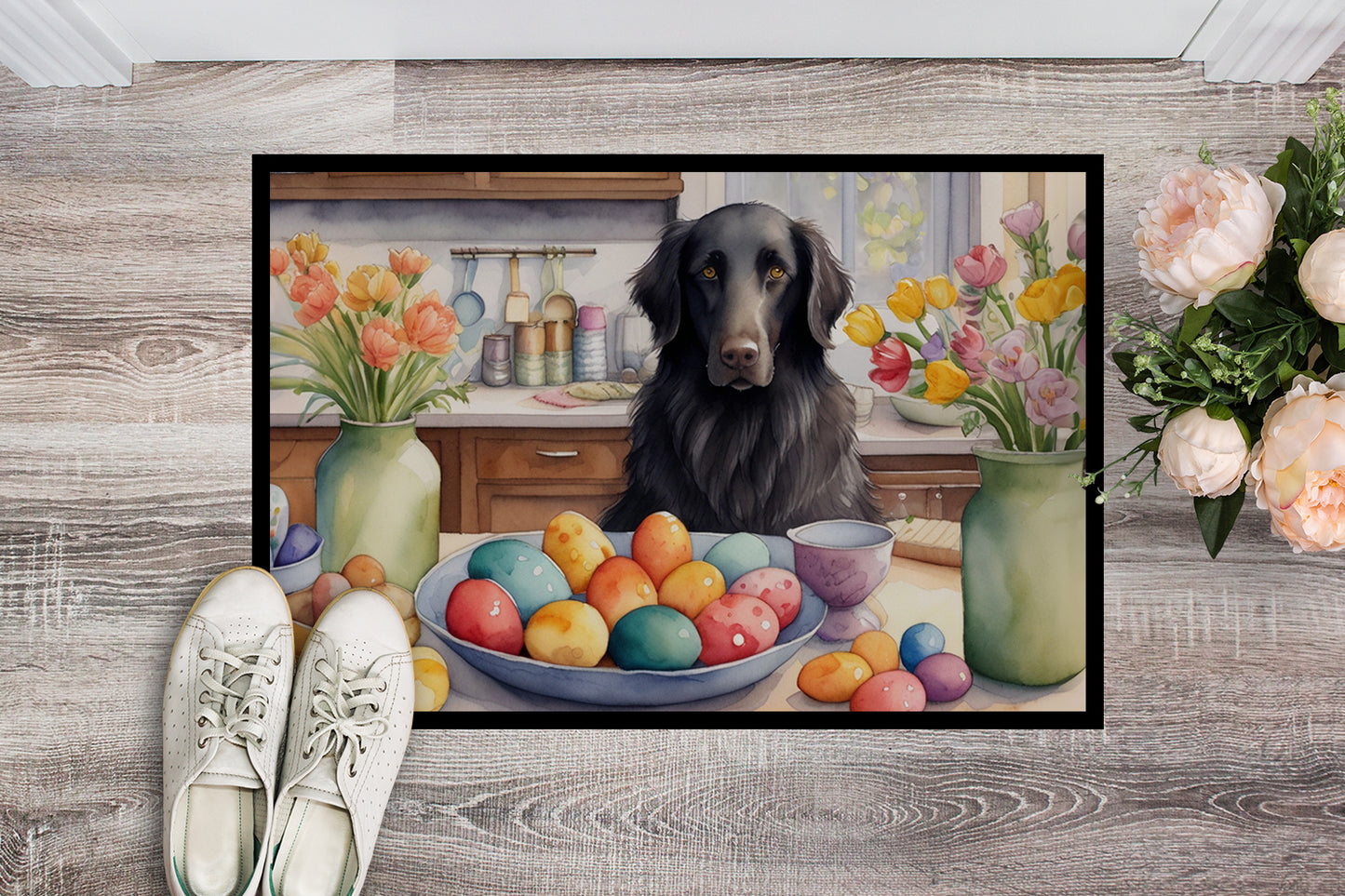 Decorating Easter Flat-Coated Retriever Doormat