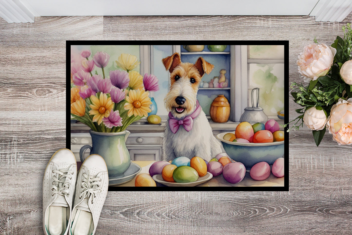 Decorating Easter Fox Terrier Doormat