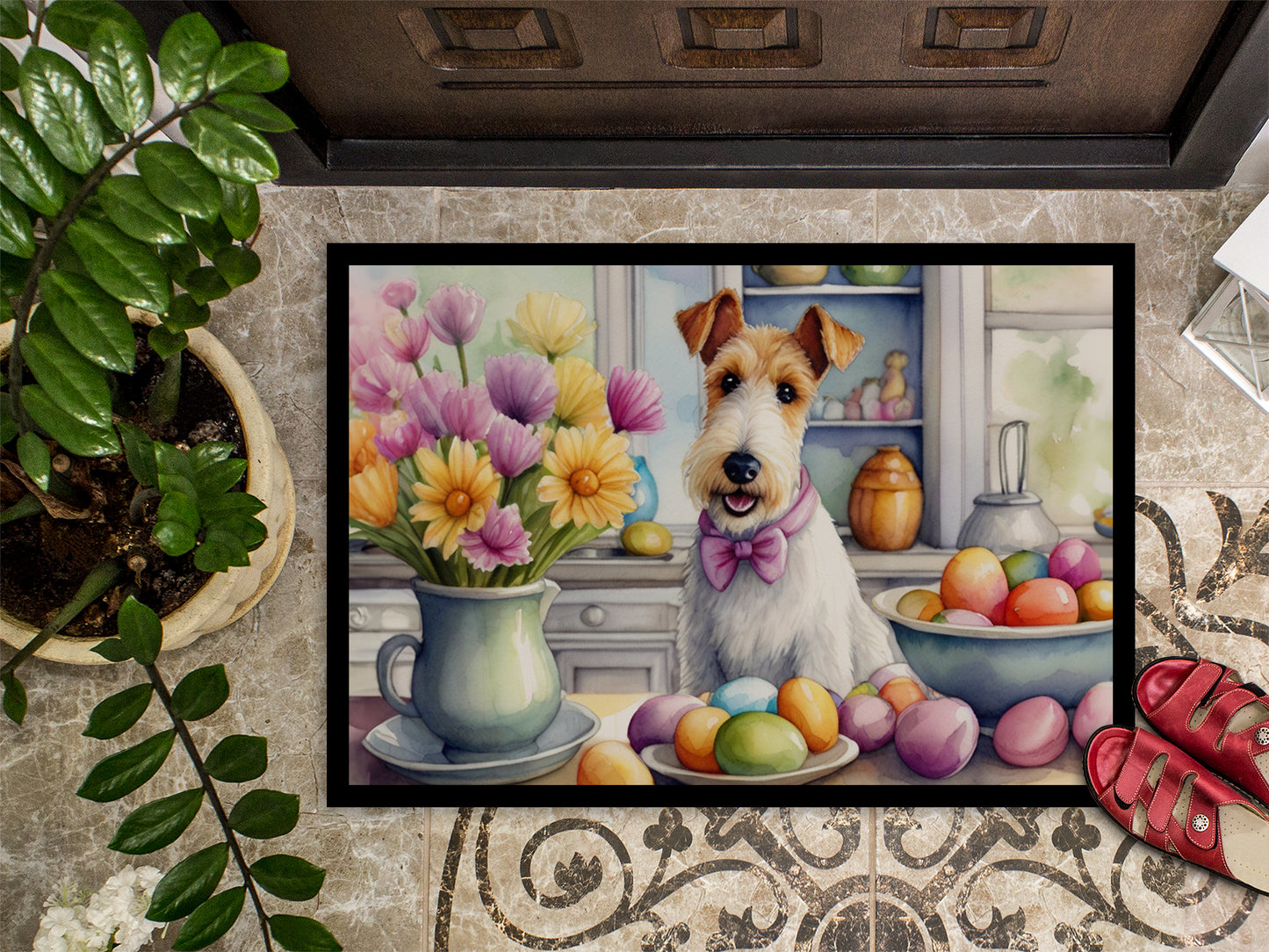 Decorating Easter Fox Terrier Doormat