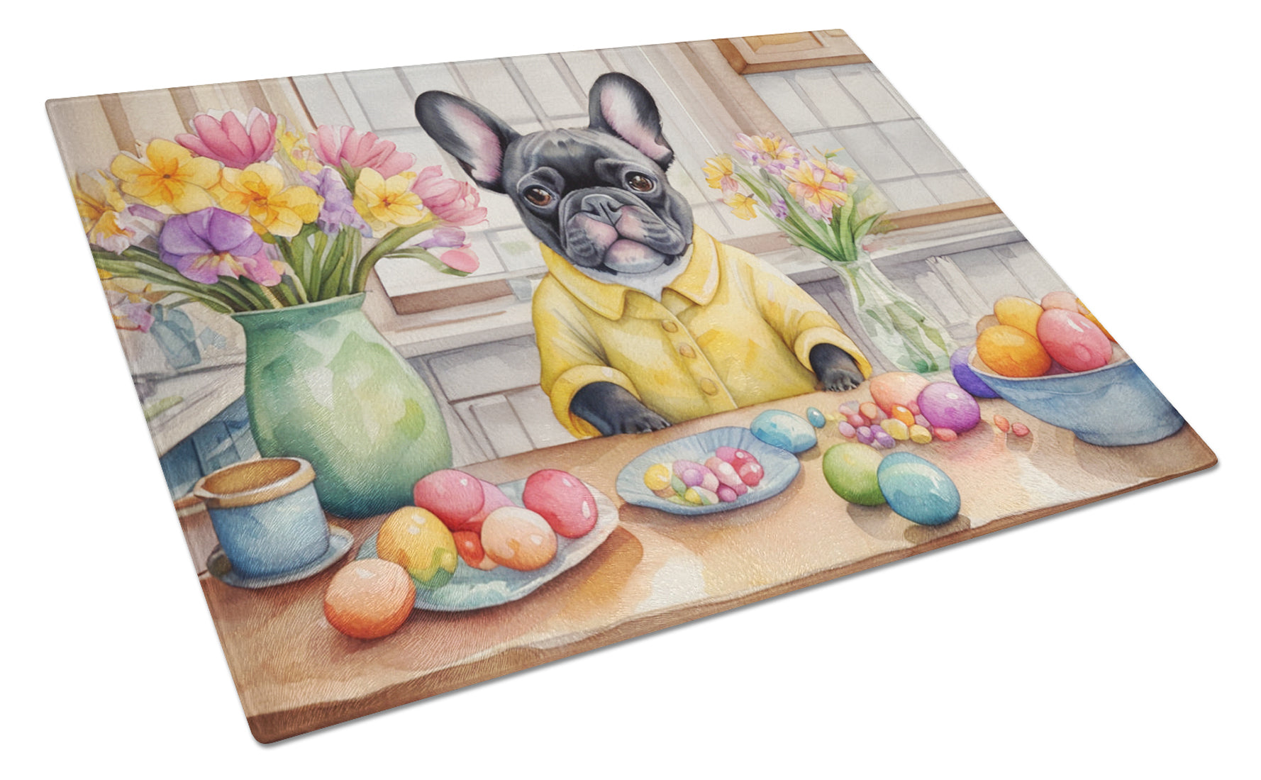 Buy this Decorating Easter French Bulldog Glass Cutting Board