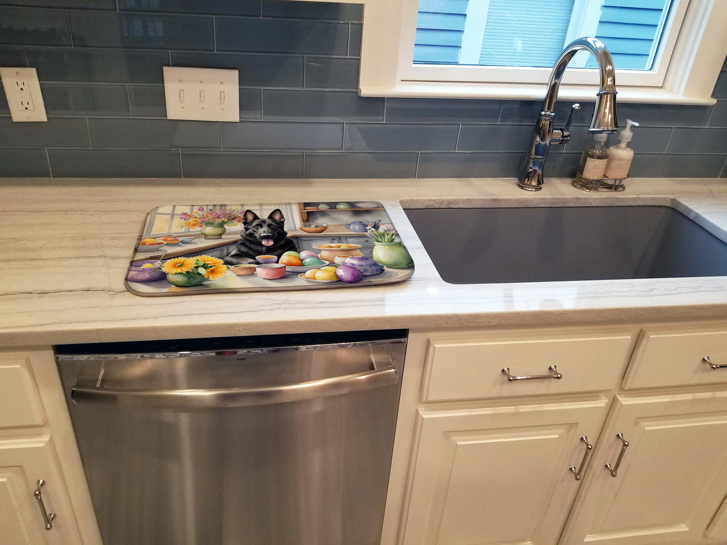 Decorating Easter German Shepherd Dish Drying Mat