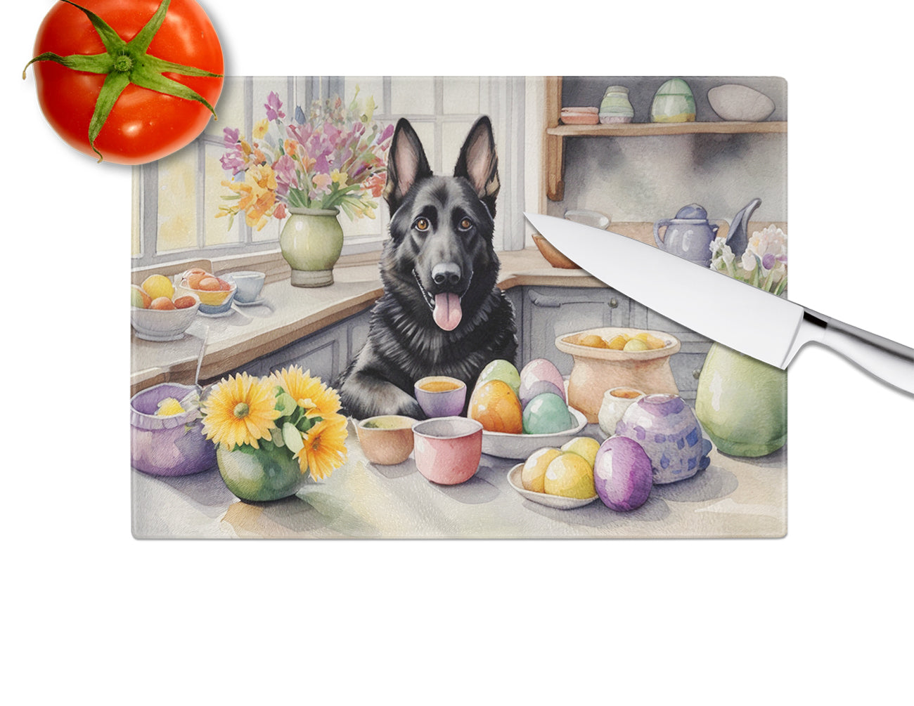 Decorating Easter German Shepherd Glass Cutting Board