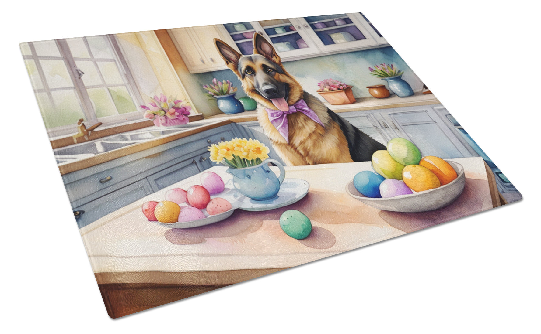 Buy this Decorating Easter German Shepherd Glass Cutting Board