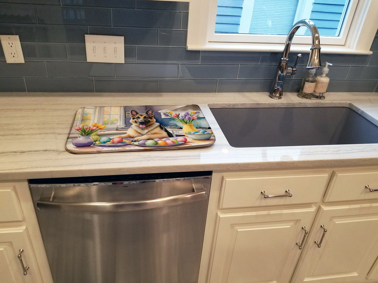 Decorating Easter German Shepherd Dish Drying Mat