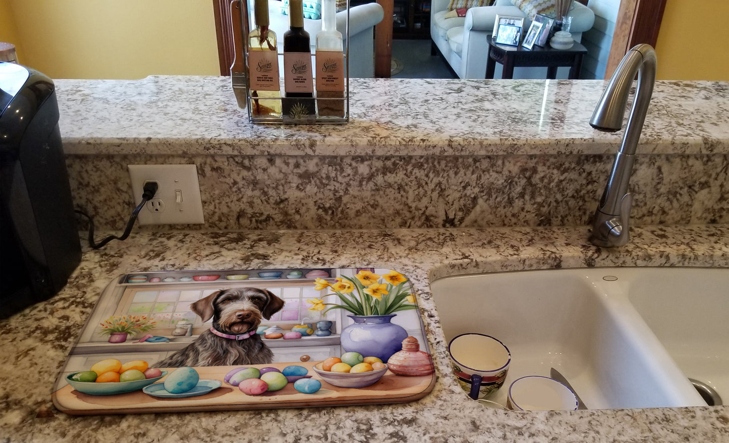 Decorating Easter German Wirehaired Pointer Dish Drying Mat
