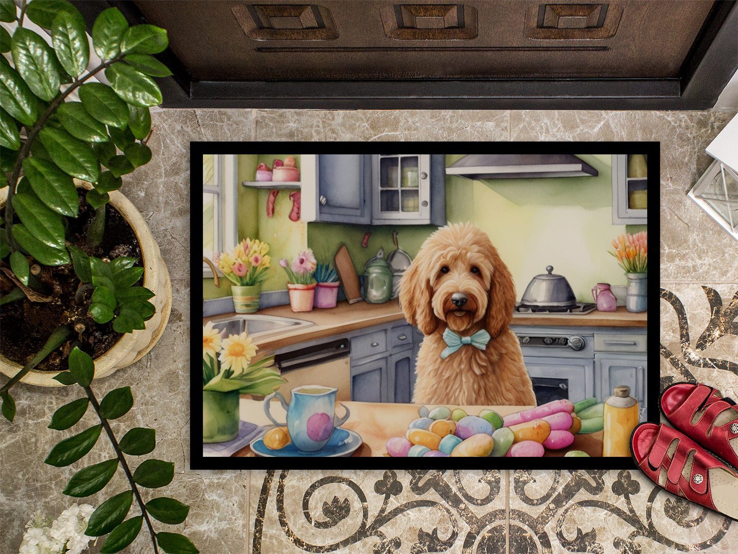 Decorating Easter Goldendoodle Doormat