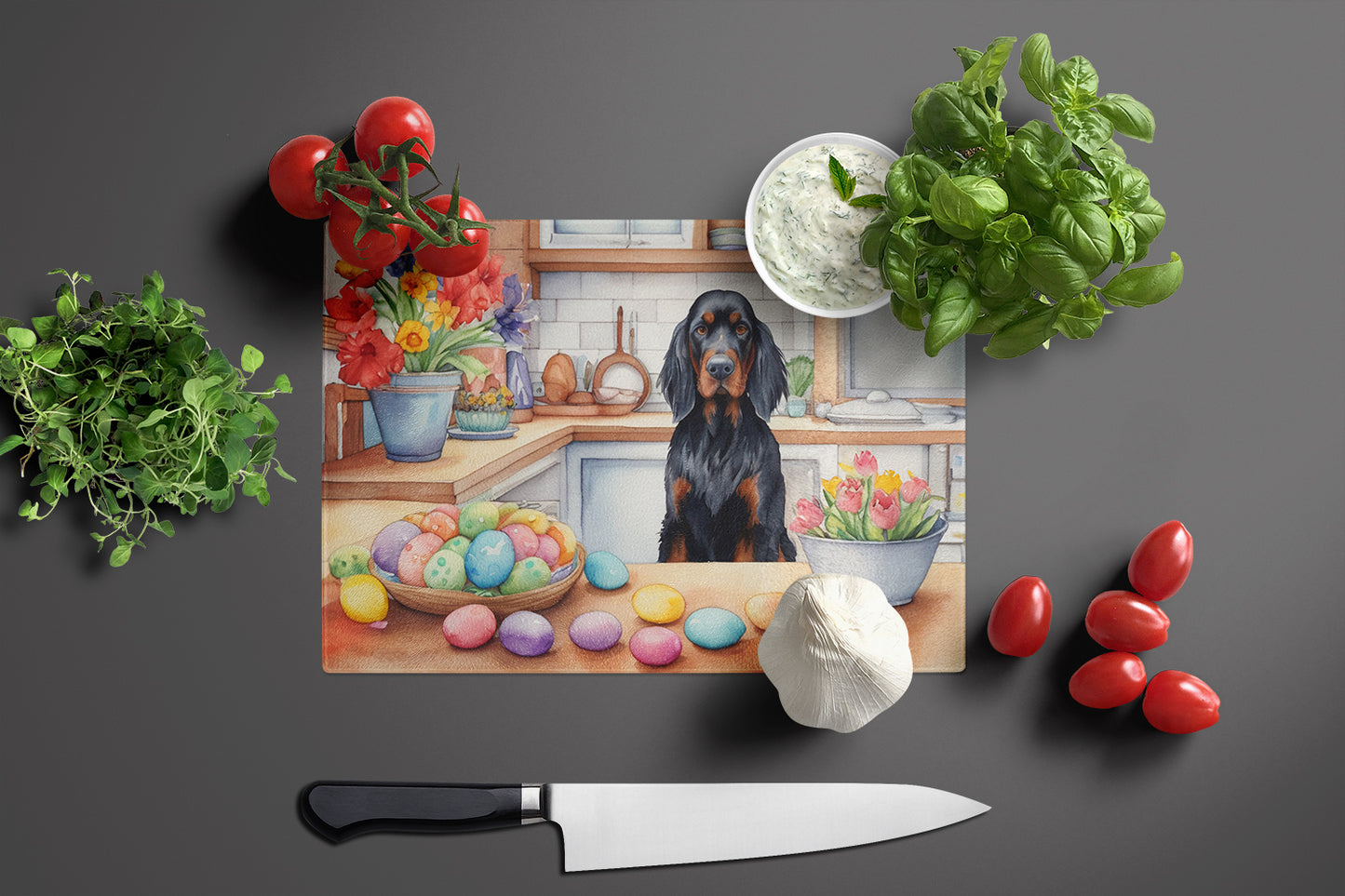 Decorating Easter Gordon Setter Glass Cutting Board