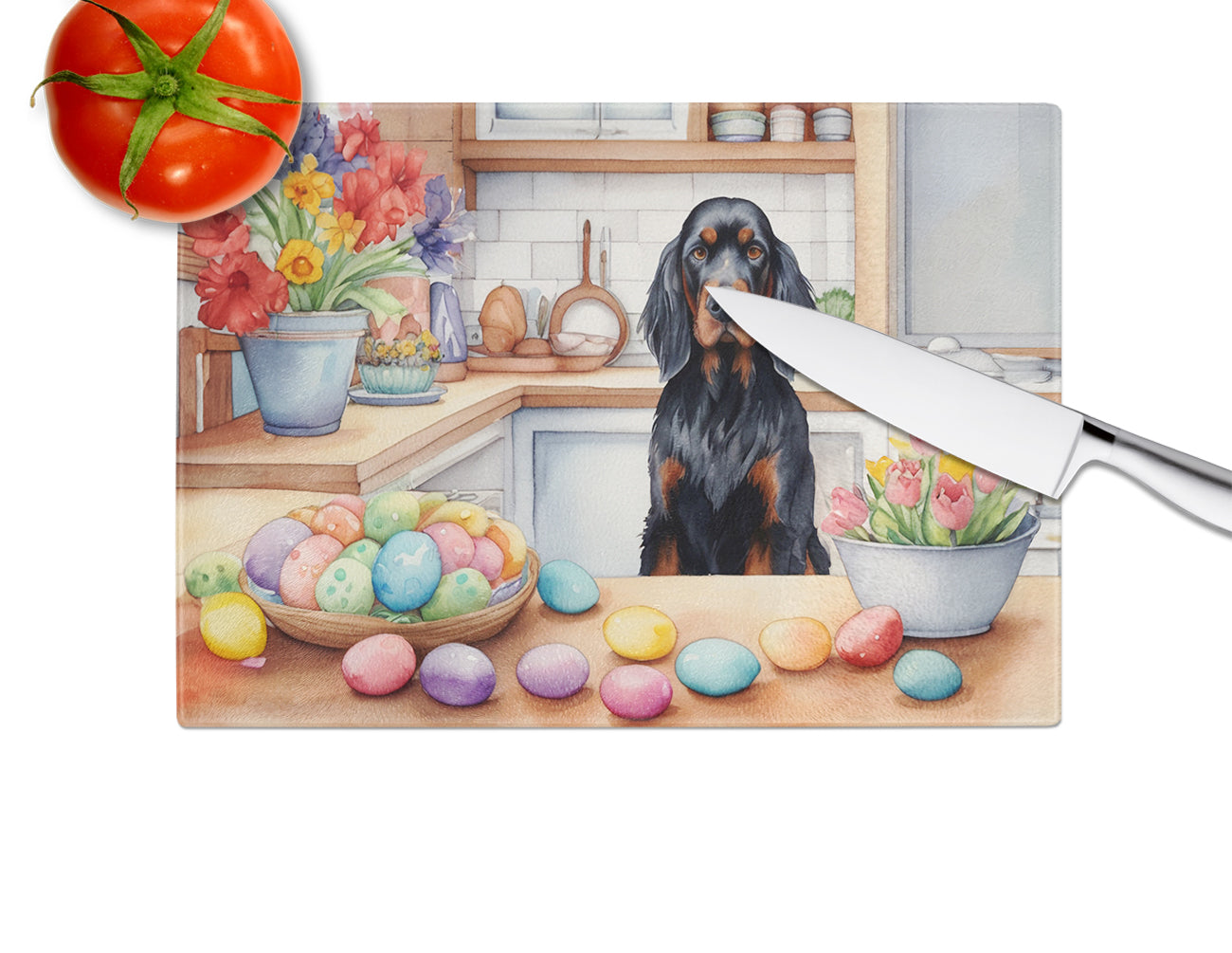 Decorating Easter Gordon Setter Glass Cutting Board