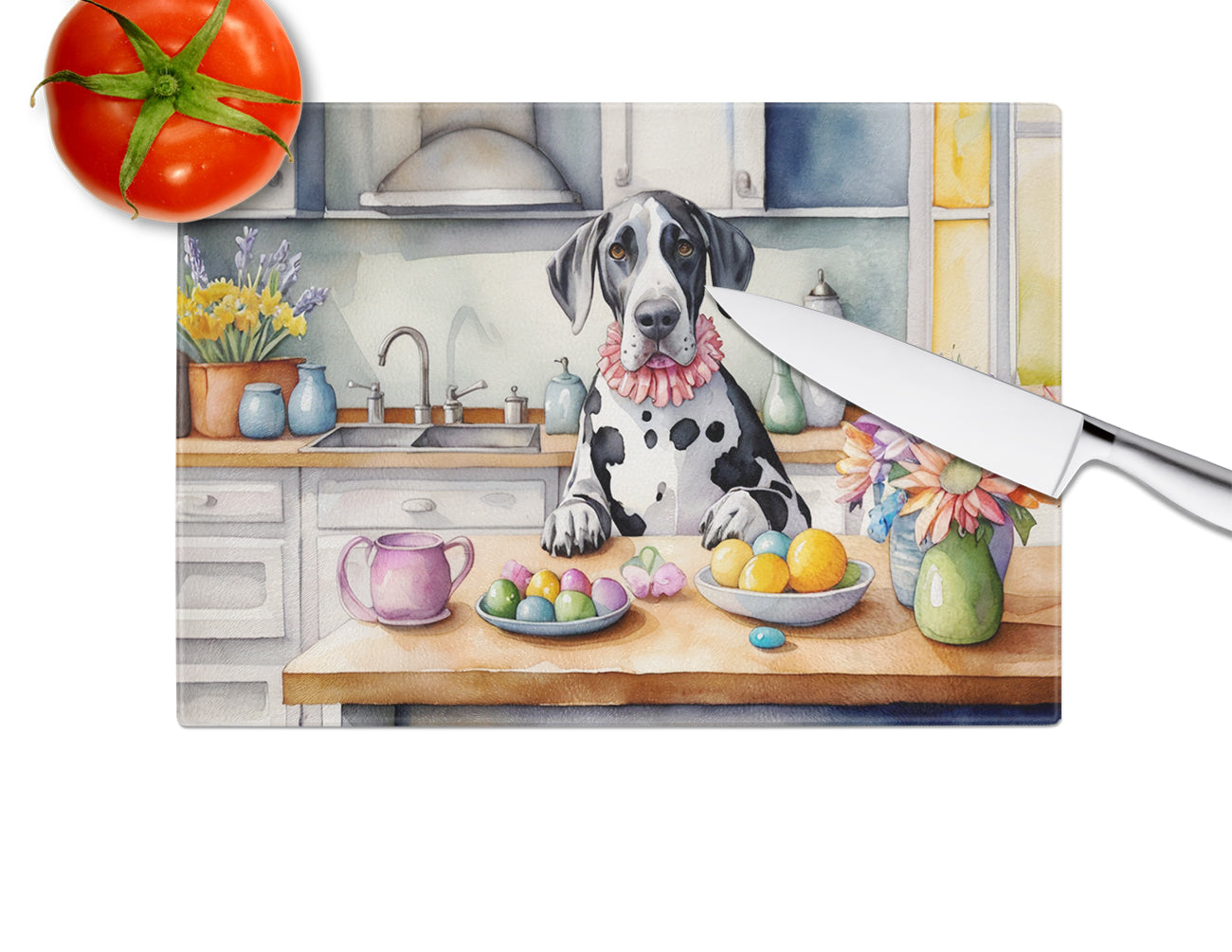 Decorating Easter Great Dane Glass Cutting Board