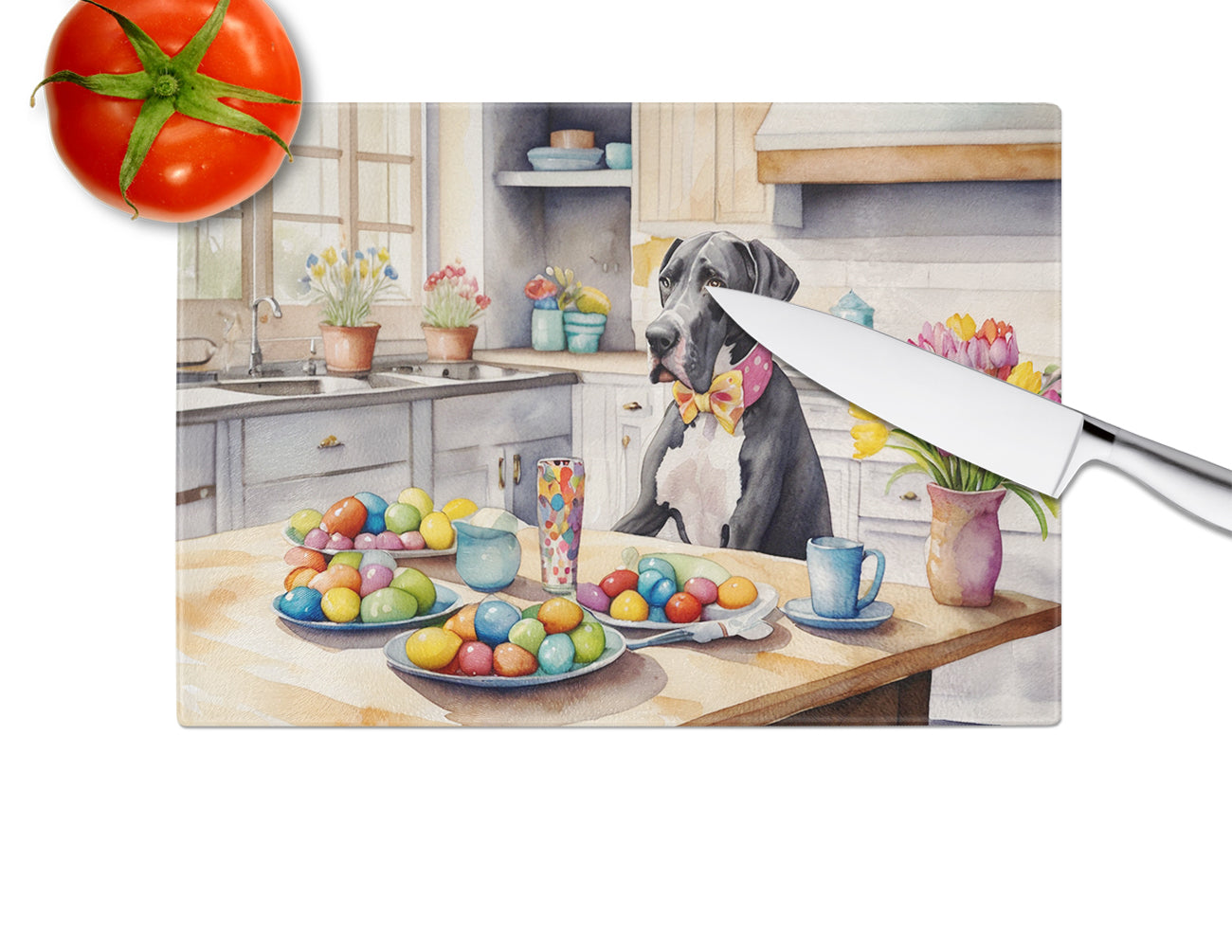 Decorating Easter Great Dane Glass Cutting Board