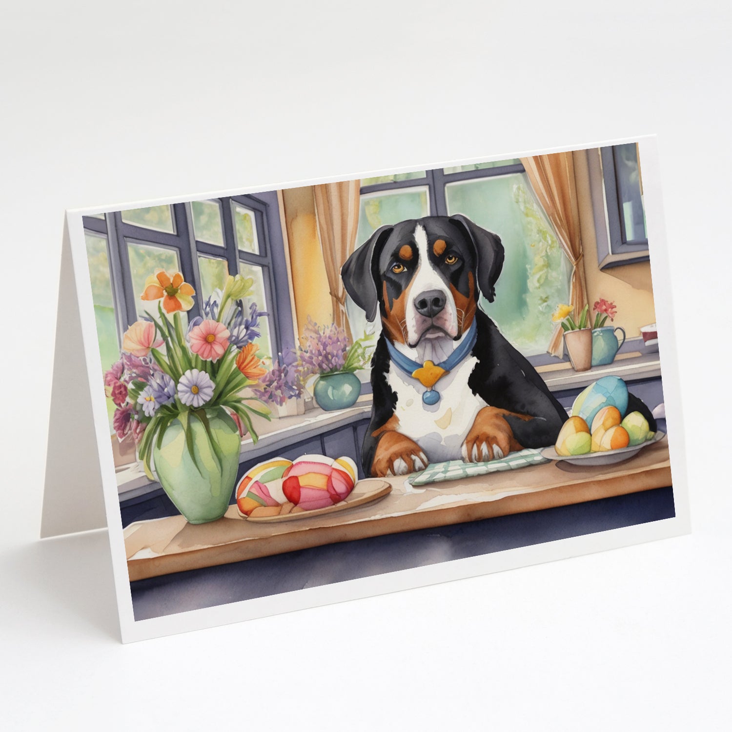 Buy this Decorating Easter Greater Swiss Mountain Dog Greeting Cards Pack of 8