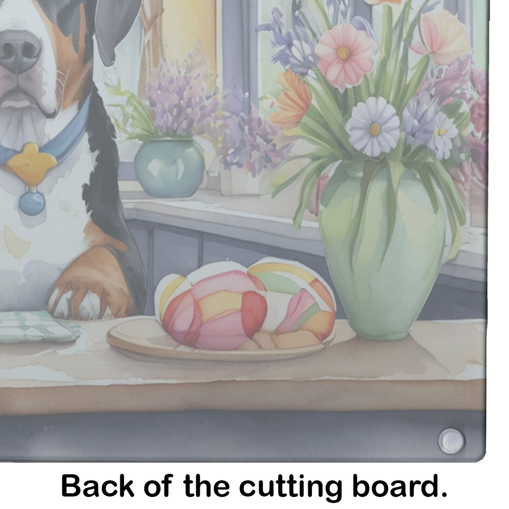 Decorating Easter Greater Swiss Mountain Dog Glass Cutting Board