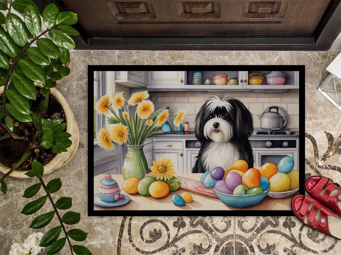 Decorating Easter Havanese Doormat