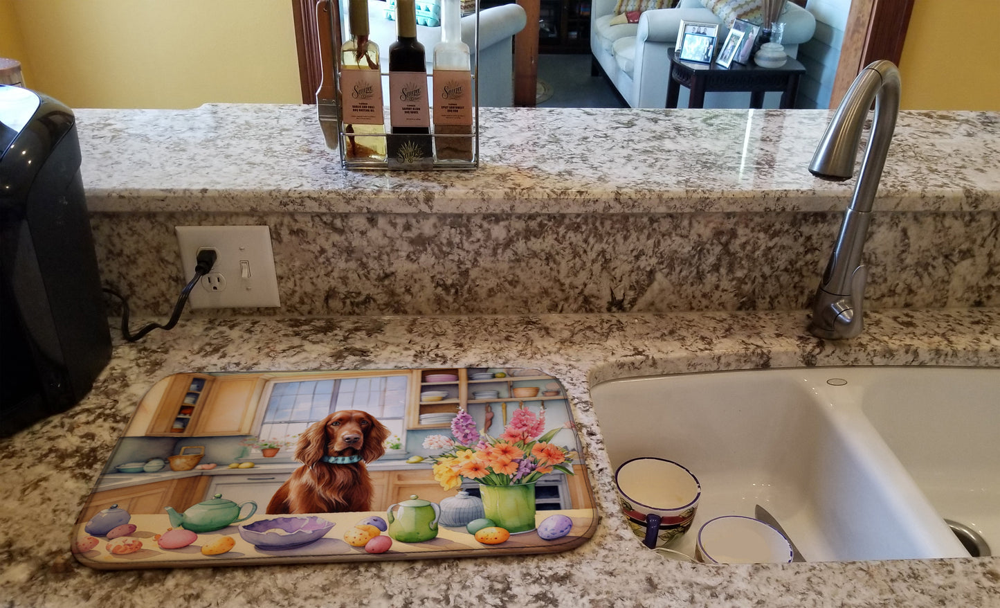 Decorating Easter Irish Setter Dish Drying Mat